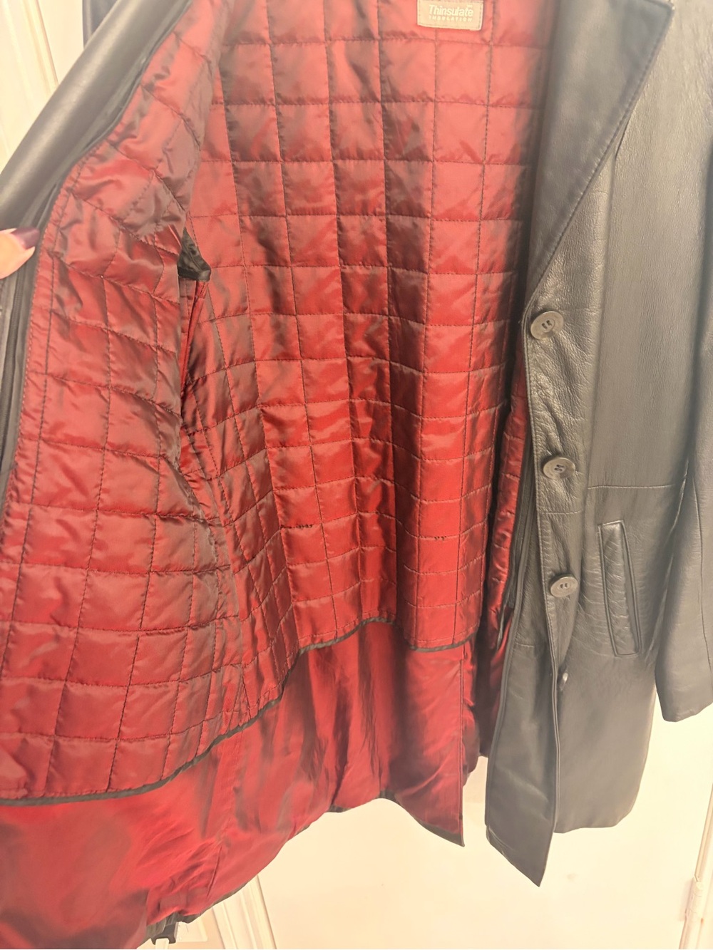 Wilsons Leather Women's Black Leather Coat with Red Quilted Lining - Picture 3 of 8